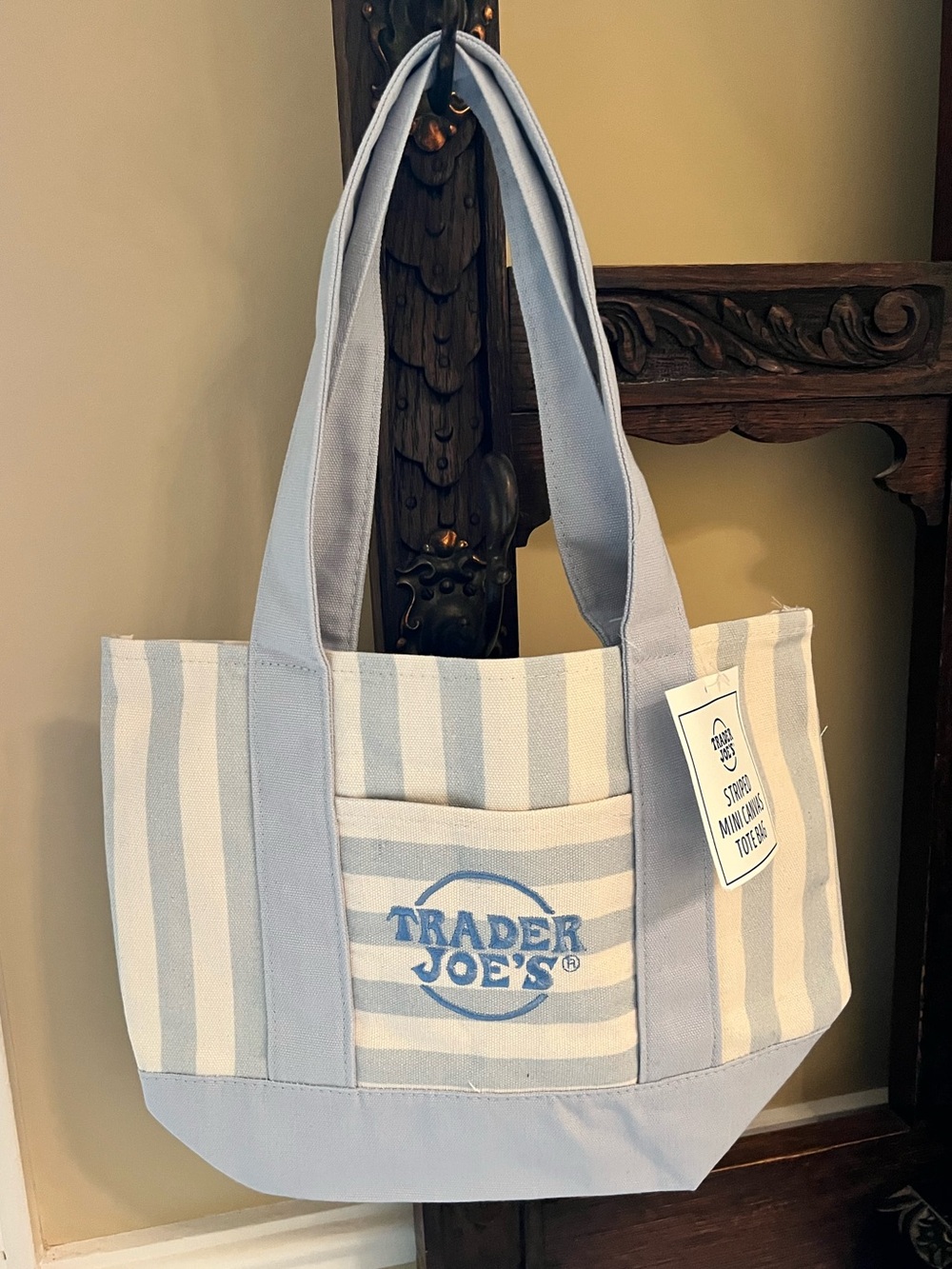 Trader Joe's Light Blue Striped Canvas mini Tote limited edition 2026